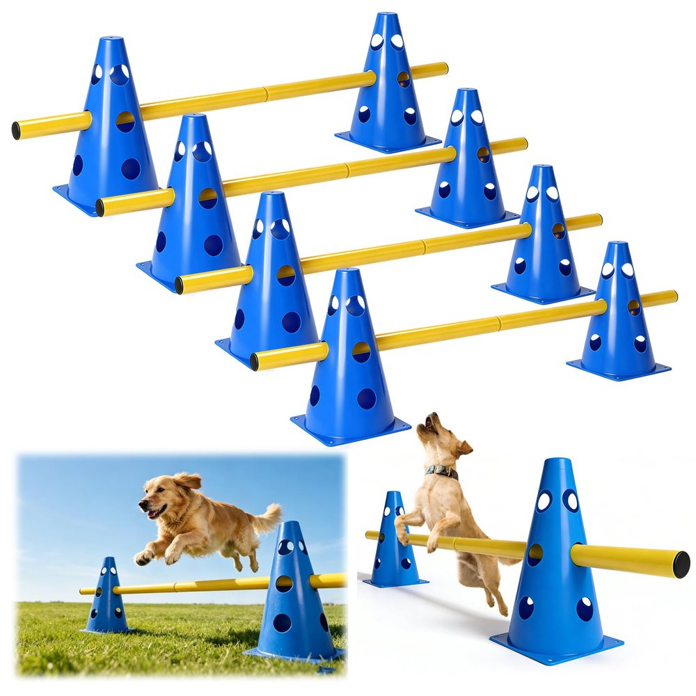 INQUIRLLY Dog Agility Hurdle Set, 8 Cones and 8 Poles