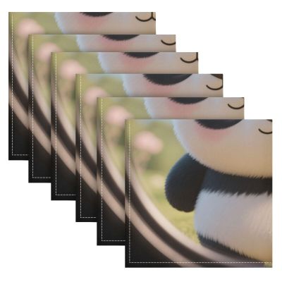 Striped Cartoon Panda Cloth Napkins, 6-Pack