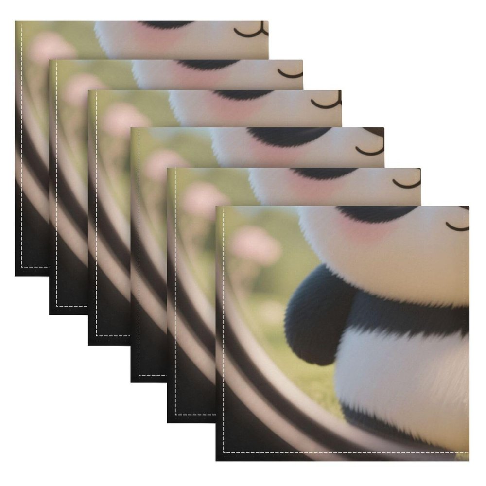 Striped Cartoon Panda Cloth Napkins, 6-Pack