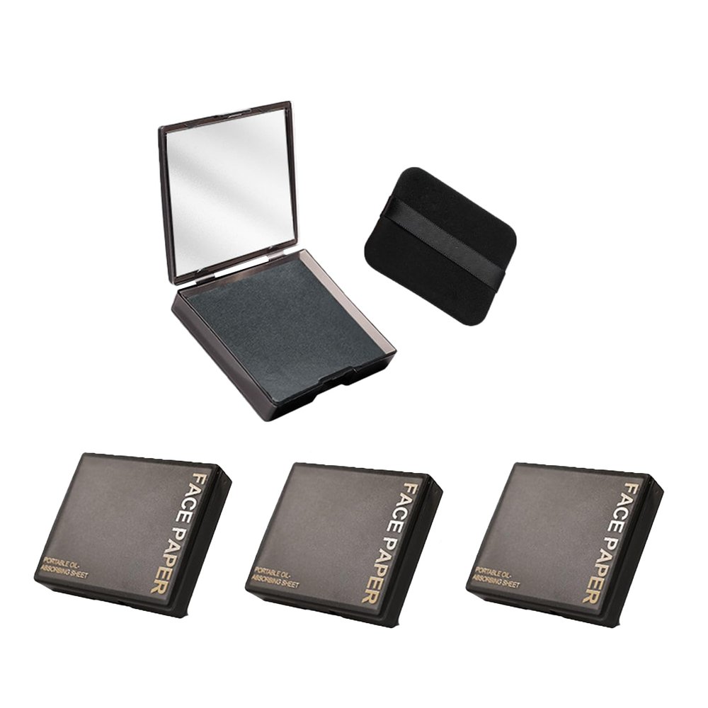 Facial Blotting Paper with Mirror and Puff, Bamboo Charcoal, 300 Sheets