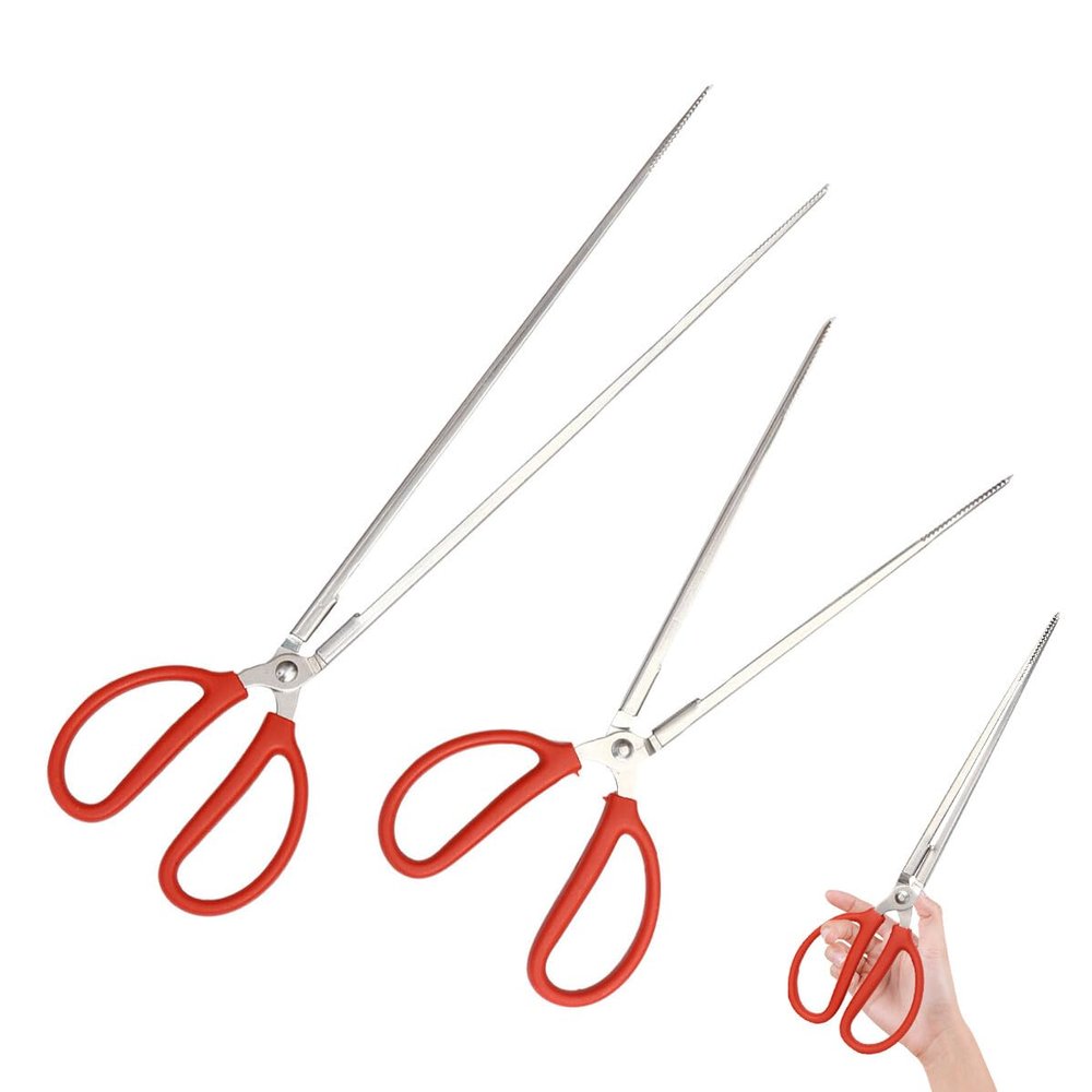 2-Pack Long Stainless Steel and PP Trash Grabber Tongs, Red