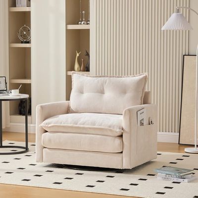 Mixtric Large Single Sofa, 360° Swivel Armchair with Armrests and Cushion, Beige