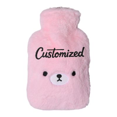 Personalized 2 L Hot Water Bottle with Embroidered Text and Bear Plush Cover, Pink