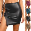 Women's High-Waisted Leather Wet-Look Mini Skirt view 2