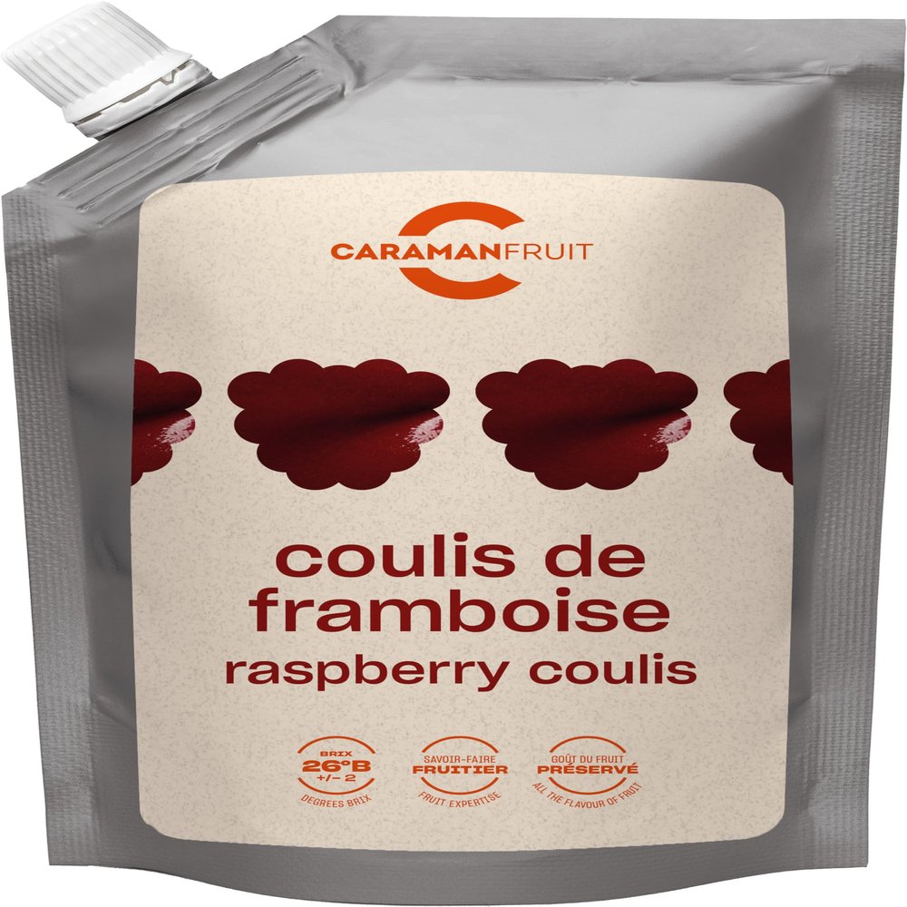 Caramanfruit Raspberry Fruit Coulis, 4 x 1 kg, Sweet Berry Puree, No Artificial Colors or Preservatives