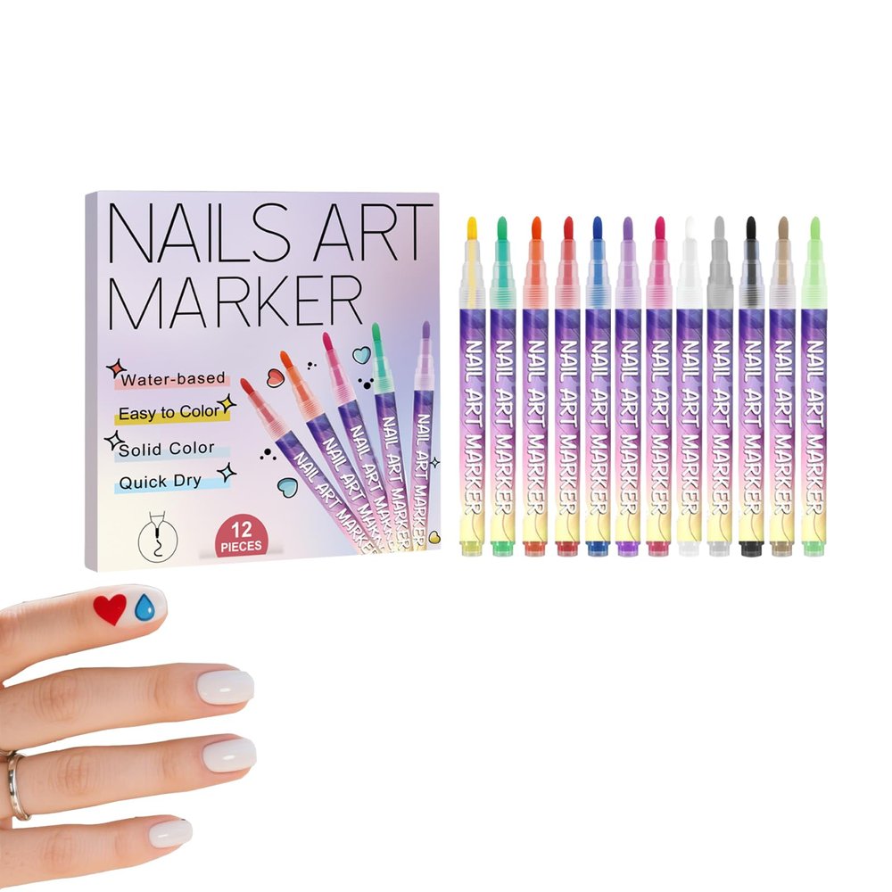 12 Nail Art Pens for Kids, Quick-Drying Washable Nail Markers