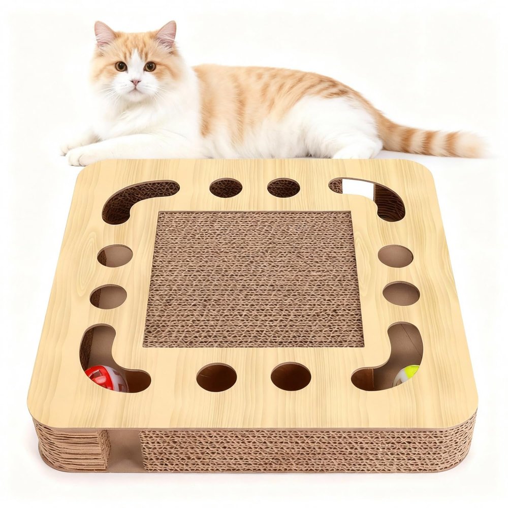 Nobleza Cat Scratching Board with Ball Toy, 33 × 33 × 5 cm