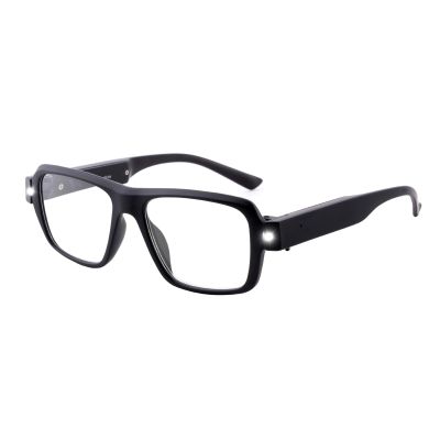 OuShiun Reading Glasses with Lights, Rechargeable LED Reader, Black, +3.5