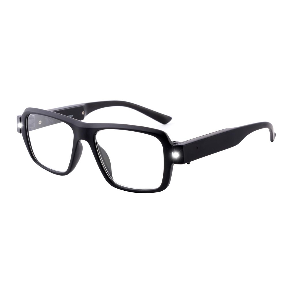 OuShiun Reading Glasses with Lights, Rechargeable LED Reader, Black, +3.5