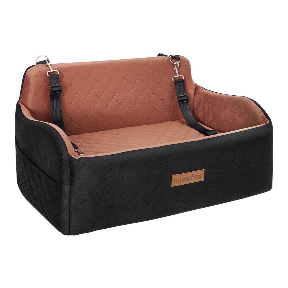 PAWBOSE Pet Car Seat for Medium to Large Dogs under 55 lb, Black/Brown