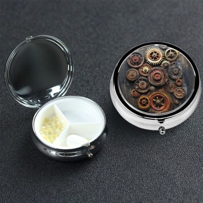 3-Compartment Metal Pill Organizer, Steampunk Gear Design