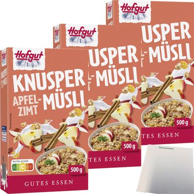 usy Bundle: Hofgut Apple-Cinnamon Muesli, 3-Pack (3 x 500 g) + usy Block