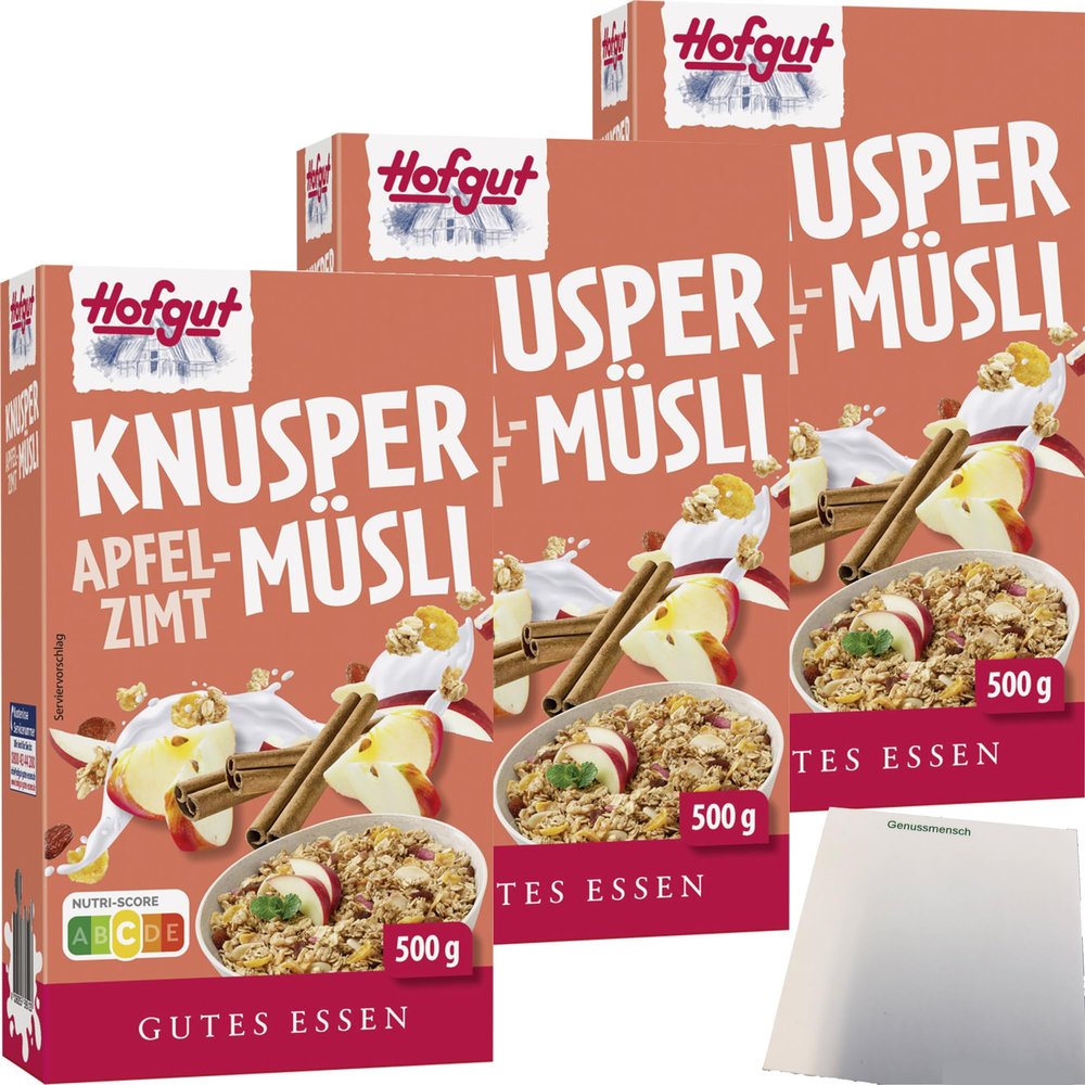 usy Bundle: Hofgut Apple-Cinnamon Muesli, 3-Pack (3 x 500 g) + usy Block