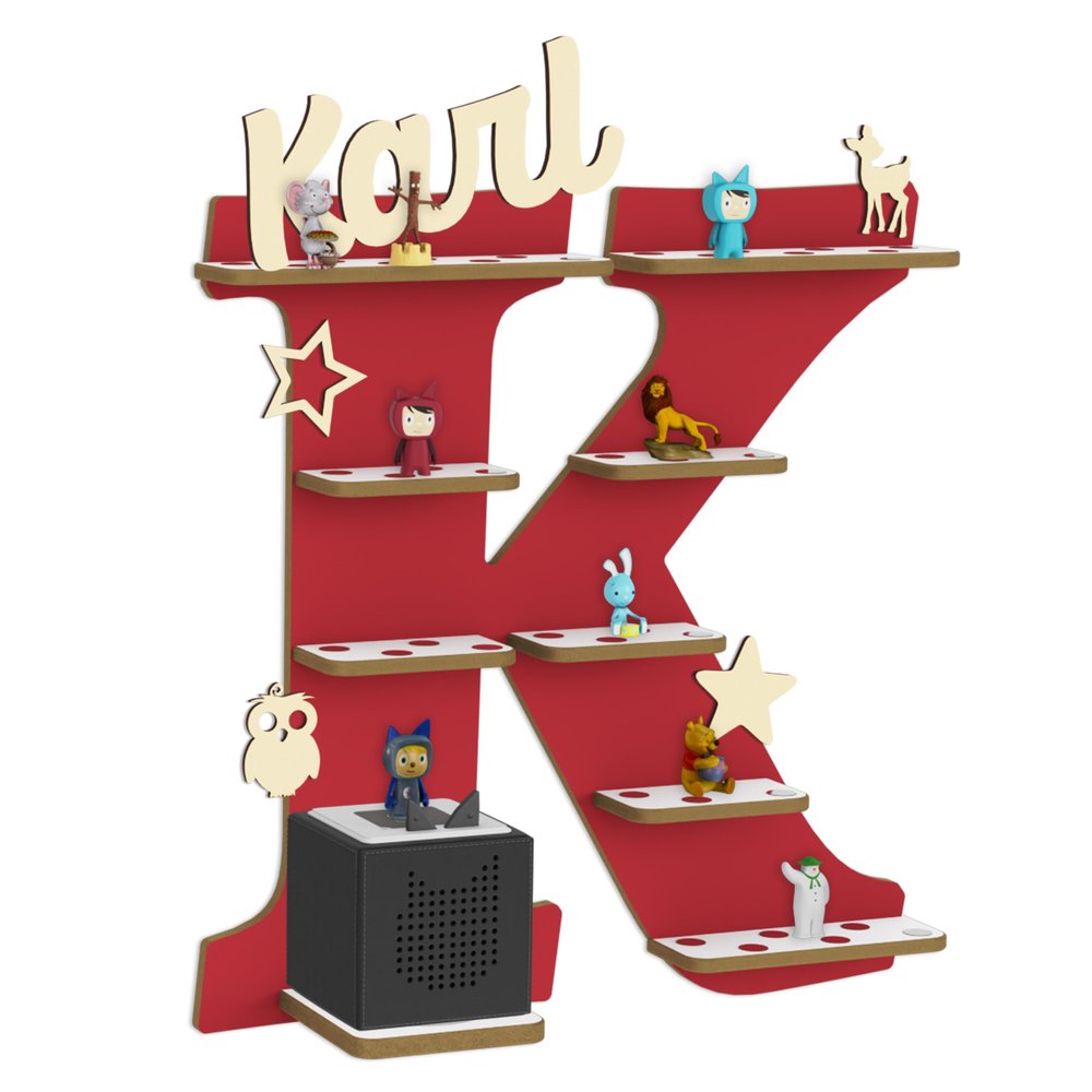 Holzura Toniebox Shelf with Personalized Name and Wooden Symbols (Letter K)