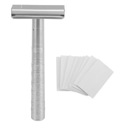 YUYTE Double-Edged Safety Razor with Long Handle, Matte Silver