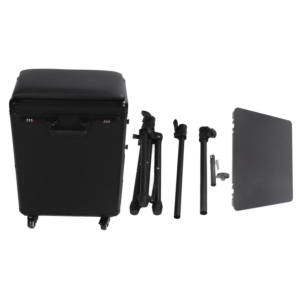 Rolling Makeup Train Case with Wheels, Adjustable Handle, Lock, and Tattoo Armrest