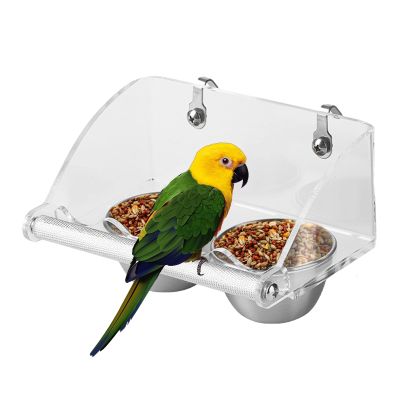 Bird Food and Water Bowls with Acrylic Holders