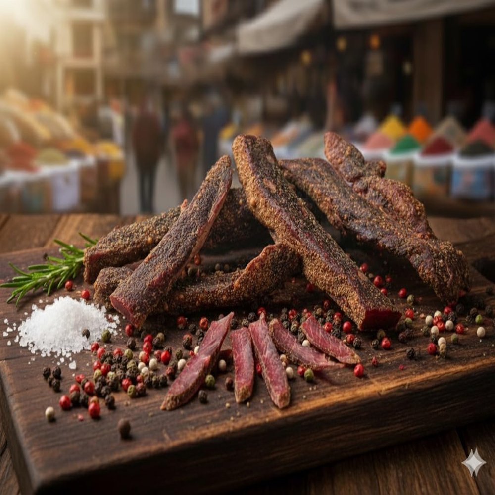 Premium Meat 5 x 100 g Beef Jerky Biltong, Sliced, 10 Varieties (Pepper)