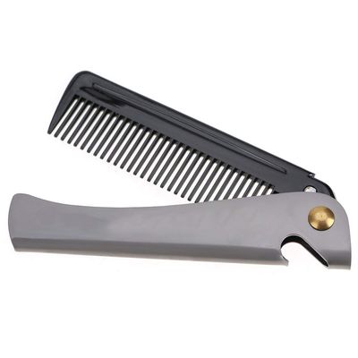 Asixxsix Stainless Steel Beard Comb with Rounded Teeth, Portable and Foldable, Black Acetate with Stainless Steel Coating, for Travel