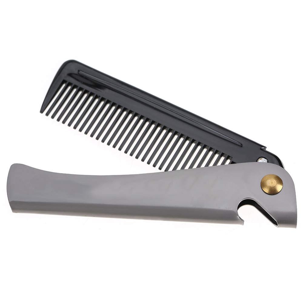 Asixxsix Stainless Steel Beard Comb with Rounded Teeth, Portable and Foldable, Black Acetate with Stainless Steel Coating, for Travel