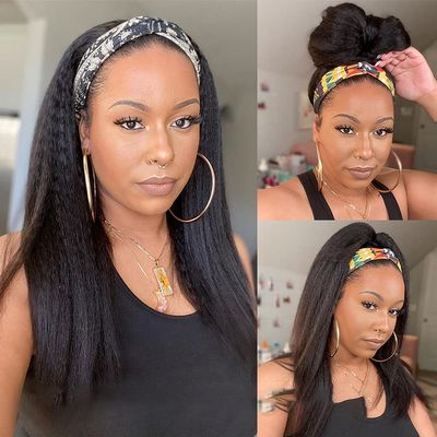 22-Inch Yaki Straight Human Hair Headband Wig, Glueless, No Lace Front, 180% Density