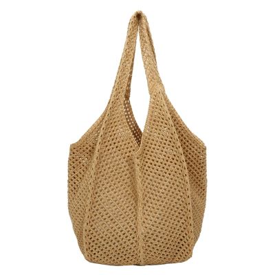 Crocheted Tote Bag for Women, Brown