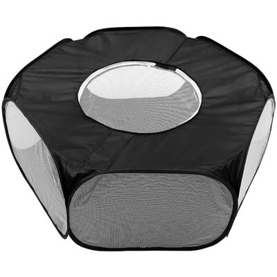 Small Animal Playpen with Lid, Foldable, Hexagonal, Fabric, Black