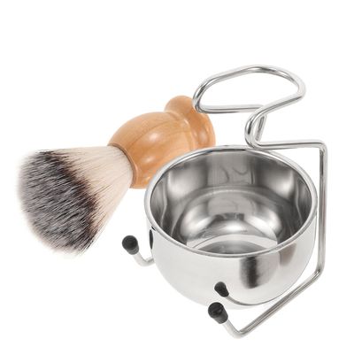 SEWACC Elegant Men's Beard Grooming Set with Shaving Brush, Stainless Steel Bowl and Wooden Handle