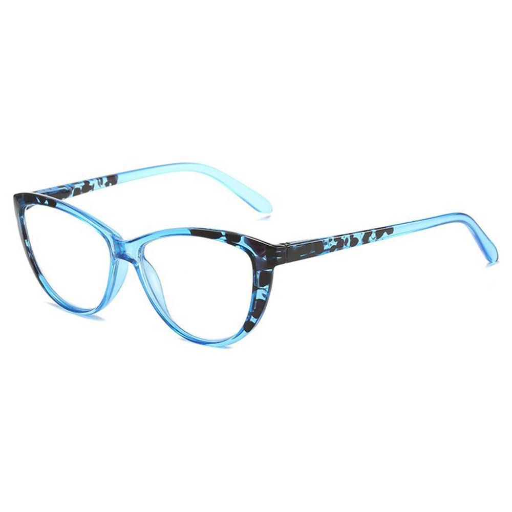 KOOSUFA Women's Cat-Eye Blue-Light-Blocking Reading Glasses, Spring Hinges, Blue, +4.00