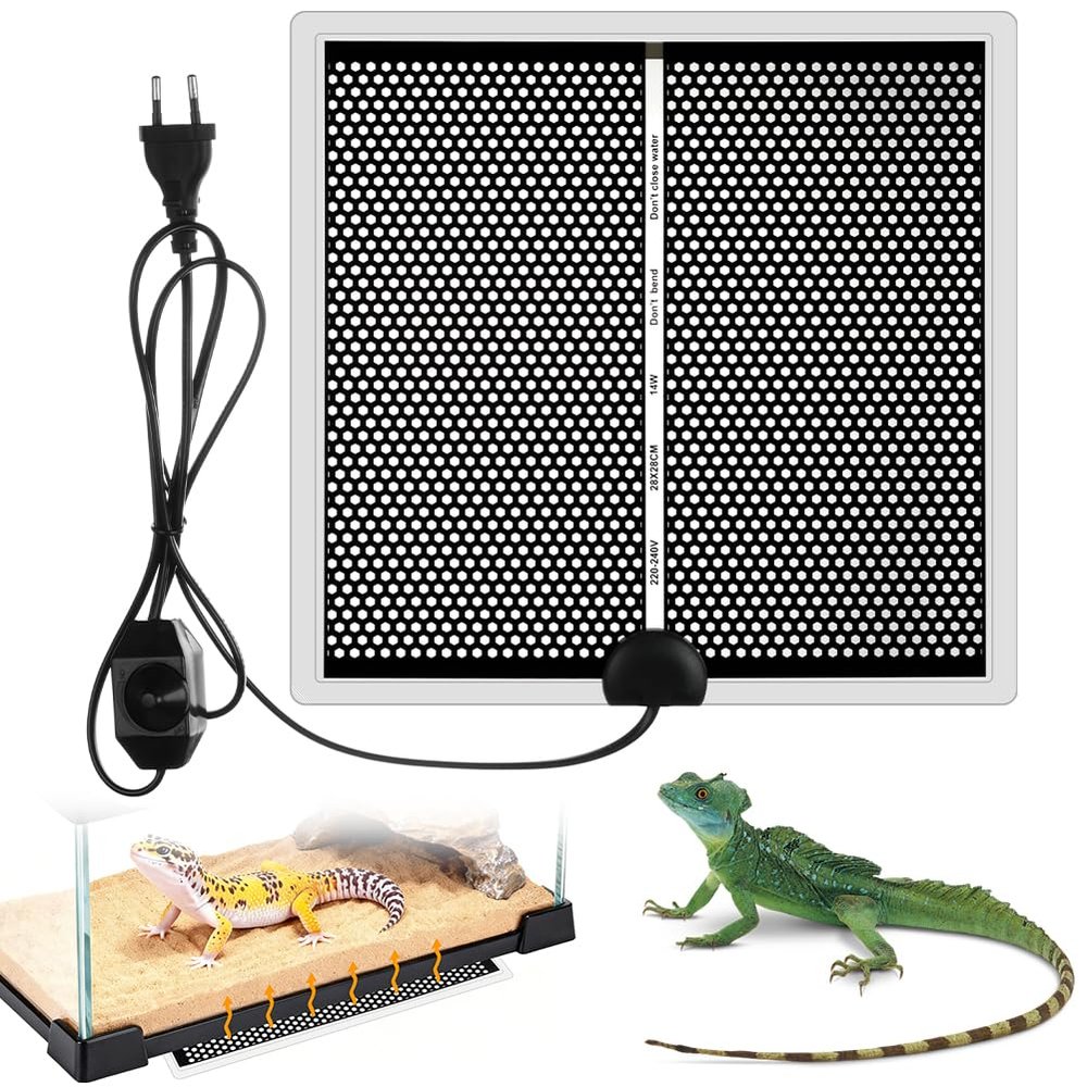 Adiwo Terrarium Heating Mat for Glass Enclosures, Adjustable Temperature, 14 W, 28 x 28 cm