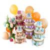 Personalized Baby Gift Set with Name and Birth Details, Safari Animals + Diaper Cake, 3-Piece | Birth Gift for Girls and Boys (Plum, Lion) view 2