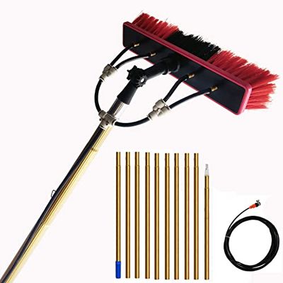 Telescopic Window Cleaning Pole Set with Water Feed, 3.6–9.6 m, Solar Panel Brush with Rotating Squeegee