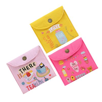 VALICLUD 3-Piece Canvas Period Pouches for Women with Button Closure, Large Capacity, Portable Storage for Pads and Hygiene Items, Random Style