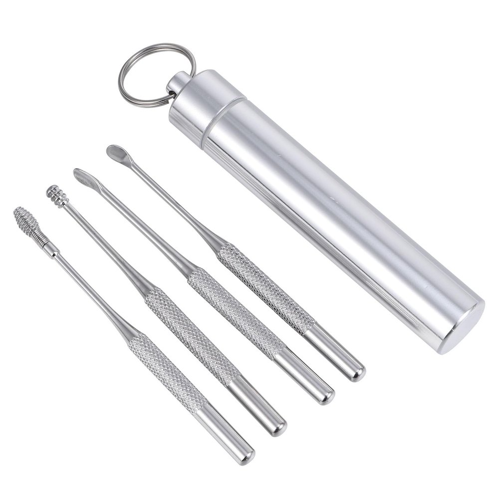 4-Piece Spiral Ear Cleaner Set, Stainless Steel, Silver