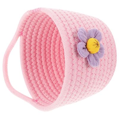 DECORNIJIA Pink Braided Cotton Rope Storage Basket, Hanging Basket and Desk Organizer