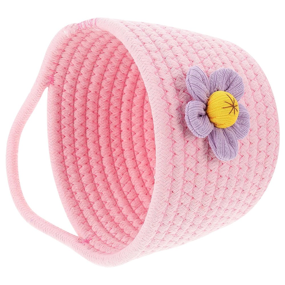 DECORNIJIA Pink Braided Cotton Rope Storage Basket, Hanging Basket and Desk Organizer