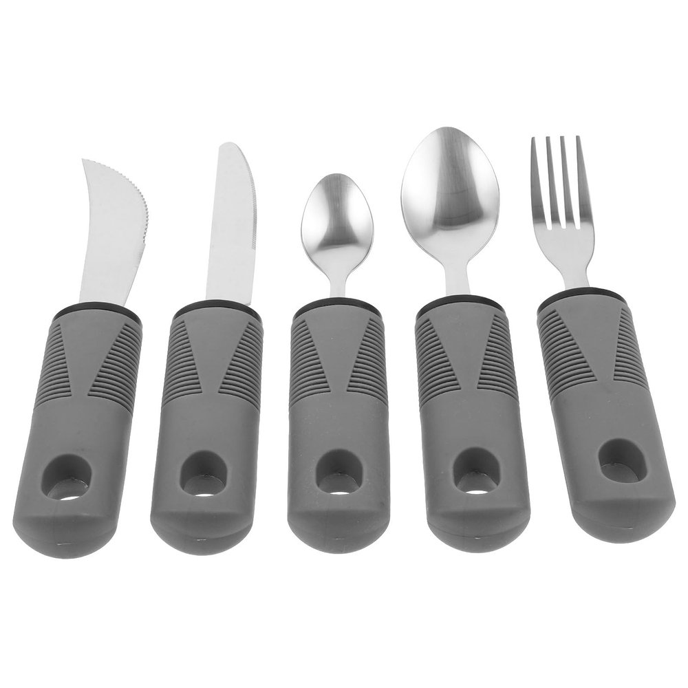 Durable Cutlery for Seniors, 1 Set, PP, TPR, and Stainless Steel