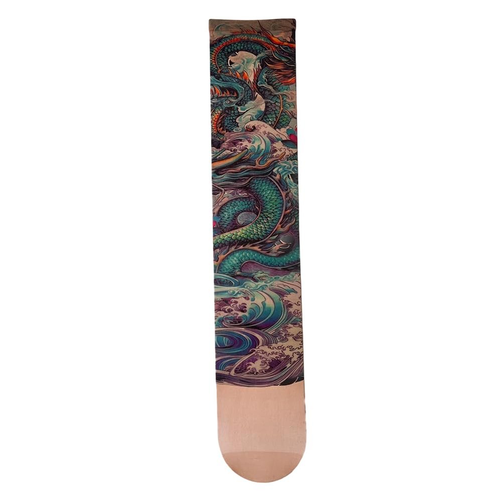 GreatRise 2-Piece Elastic Temporary Tattoo Thigh-High Stockings, Green Dragon