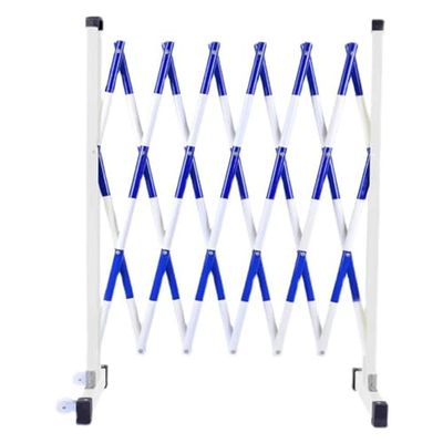 Portable Expandable Barrier with Wheels, Telescoping Safety Barrier for Road Maintenance and Control, Easy to Move, Blue and White, 47 x 5 in