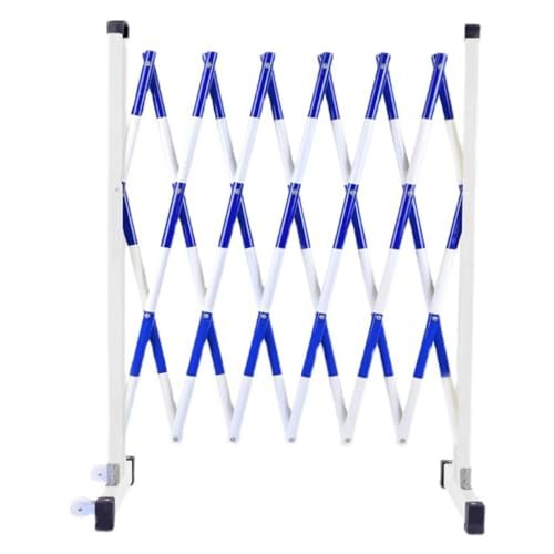 Portable Expandable Barrier with Wheels, Telescoping Safety Barrier for Road Maintenance and Control, Easy to Move, Blue and White, 47 x 5 in