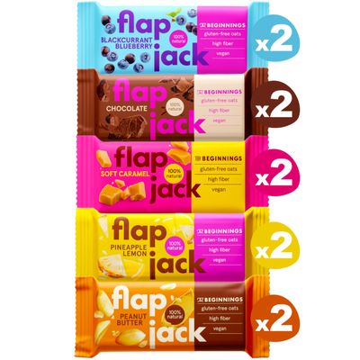 The BEGINNINGS Gluten-Free Vegan Flapjack Oat Energy Bar Variety Box, 5 Flavors x 2 Bars, 10 x 60 g (600 g)