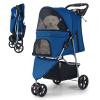 COSTWAY Foldable Dog Stroller, 3-Wheel Pet Stroller for Dogs and Cats up to 15 kg, with Cushion, Adjustable Canopy, Mesh Windows, Handle and Basket, Blue view 1