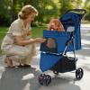 COSTWAY Foldable Dog Stroller, 3-Wheel Pet Stroller for Dogs and Cats up to 15 kg, with Cushion, Adjustable Canopy, Mesh Windows, Handle and Basket, Blue view 2