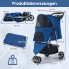COSTWAY Foldable Dog Stroller, 3-Wheel Pet Stroller for Dogs and Cats up to 15 kg, with Cushion, Adjustable Canopy, Mesh Windows, Handle and Basket, Blue view 3