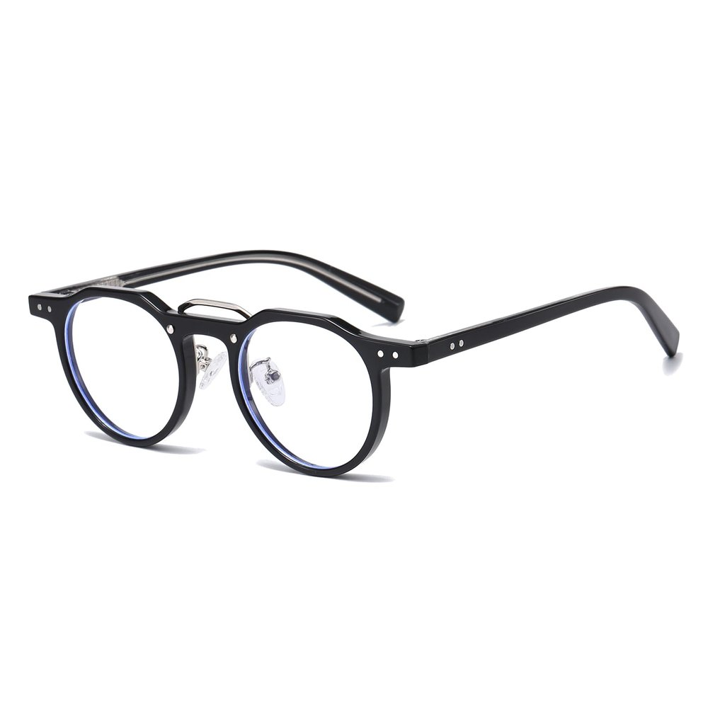 LJCZKA Small Round Blue Light Blocking Glasses, Non-Prescription, Black/Silver