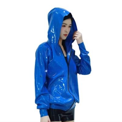 CHBYUOMLJIK 100% Latex Clothing, Latex Jacket, Casual Long-Sleeve Hooded Pullover, Customizable Size and Color, 0.4 mm, Women, 4XL