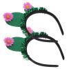 2 Funny Green Cactus Headbands with Flowers for Halloween view 1