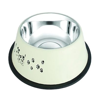 HAPPET Dog Bowl, 2.4 L, White Non-Slip Stainless Steel, 33.5 cm