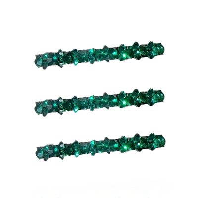 3-Piece Green Rhinestone Hair Clip Set