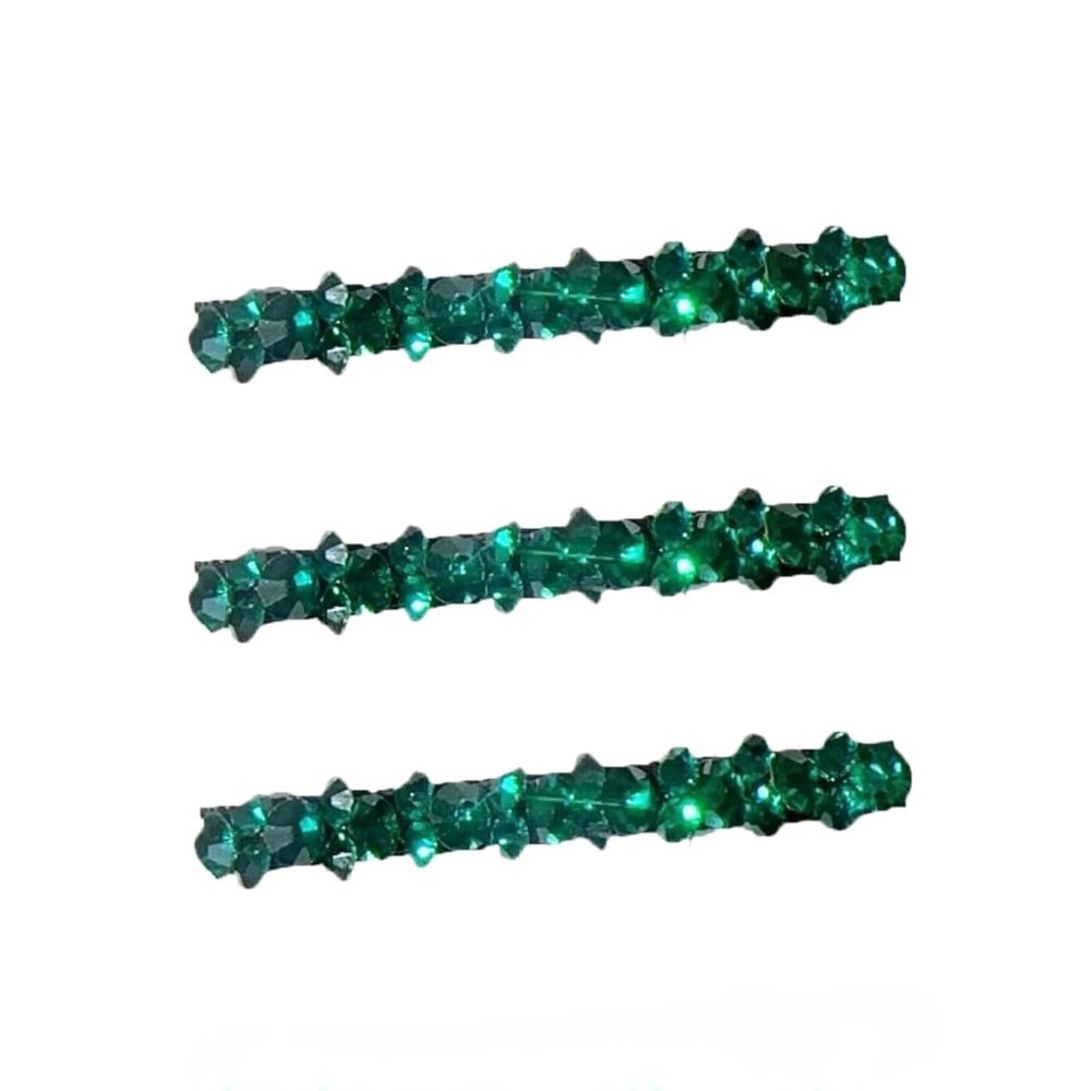 3-Piece Green Rhinestone Hair Clip Set